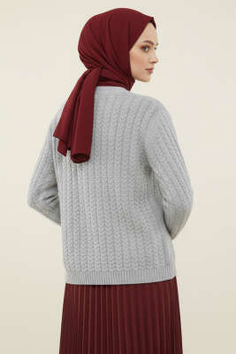 Saç Örgülü Düğmeli Triko Hırka Gri - Yılın Fırsatı