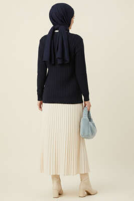 Saç Örgülü Düğmeli Triko Hırka Lacivert - Yılın Fırsatı