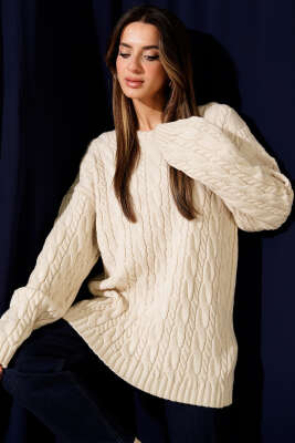 Saç Örgülü Salaş Triko Kazak Taş - LUSTRİN