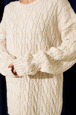 Saç Örgülü Salaş Triko Kazak Taş - Kadın Giyim Modelleri