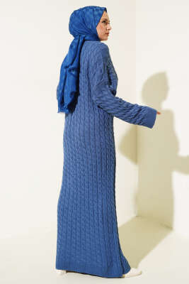 Saç Örgülü Triko Elbise İndigo - Tesettür Elbise