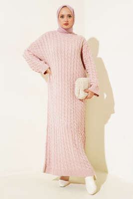 Saç Örgülü Triko Elbise Pudra 