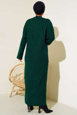 Saç Örgülü Triko Elbise Zümrüt Yeşili - Tesettür Elbise