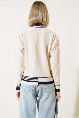 Saç Örgüsü Kısa Triko Kazak Bej - Kadın Giyim Modelleri