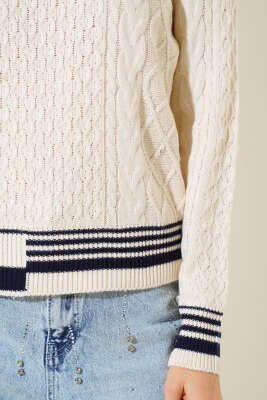 Saç Örgüsü Kısa Triko Kazak Bej - Kadın Giyim Modelleri