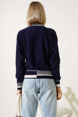 Saç Örgüsü Kısa Triko Kazak Lacivert - Kadın Giyim Modelleri