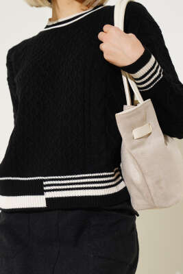 Saç Örgüsü Kısa Triko Kazak Siyah - Kadın Giyim Modelleri