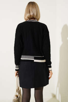 Saç Örgüsü Kısa Triko Kazak Siyah - Kadın Giyim Modelleri