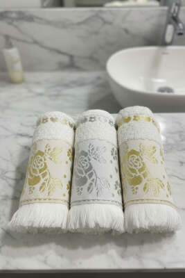 Saçaklı 3'lü El Yüz Havlusu Asorti 1 - MAHİR HAVLU