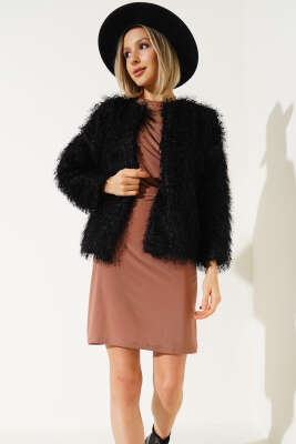 Saçaklı Kısa Mont Siyah - Kadın Giyim Modelleri