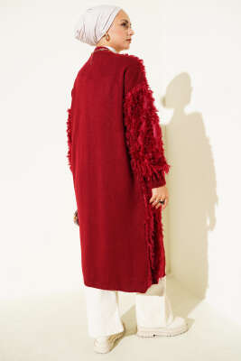 Saçaklı Triko Hırka Bordo - 700-1000 TL Ürünler