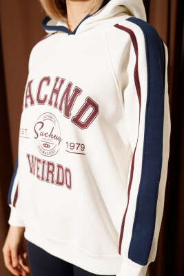 Sachno Baskılı Kapüşonlu Sweatshirt Ekru - Kadın Giyim Modelleri