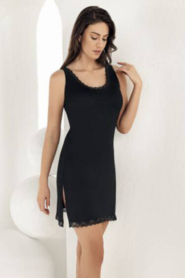 Şahinler Güpür Detaylı Gecelik Siyah - Gecelik - Sabahlık