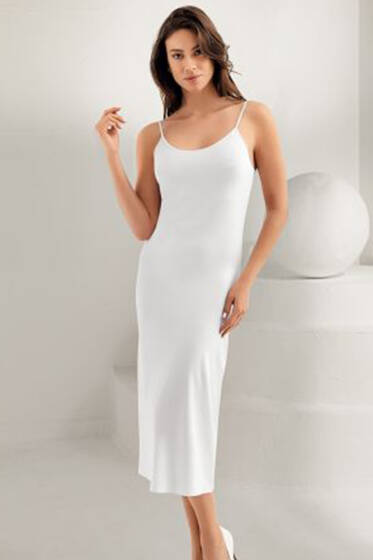 Şahinler İp Askılı Uzun İçlik Beyaz - Kadın İçlik