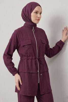 Sahte Cep Kapaklı Fermuarlı İkili Takım Burgonya - İkili Takım