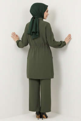 Sahte Cep Kapaklı Fermuarlı İkili Takım Haki - İkili Takım