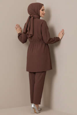 Sahte Cep Kapaklı Fermuarlı İkili Takım Kahve - İkili Takım