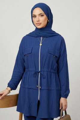 Sahte Cep Kapaklı Fermuarlı İkili Takım Lacivert - İkili Takım