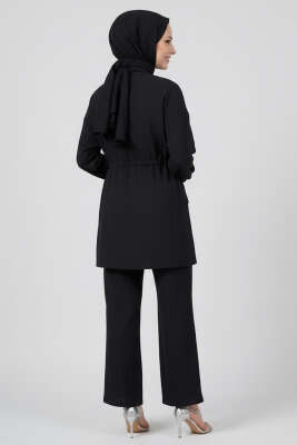 Sahte Cep Kapaklı Fermuarlı İkili Takım Siyah - İkili Takım