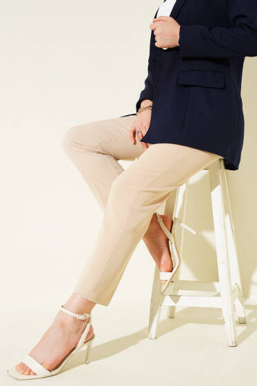 Sahte Cepli Beli Pensli Pantolon Bej - Pantolon