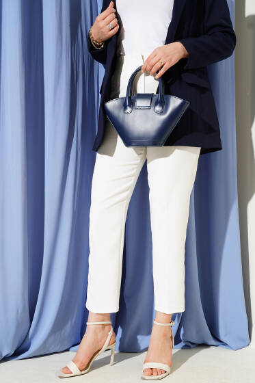 Sahte Cepli Beli Pensli Pantolon Ekru - Pantolon