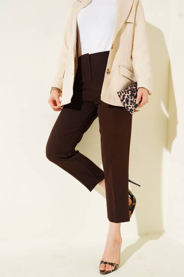 Sahte Cepli Beli Pensli Pantolon Kahve - Pantolon