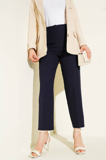 Sahte Cepli Beli Pensli Pantolon Lacivert - Pantolon