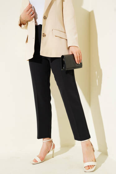 Sahte Cepli Beli Pensli Pantolon Siyah - Pantolon