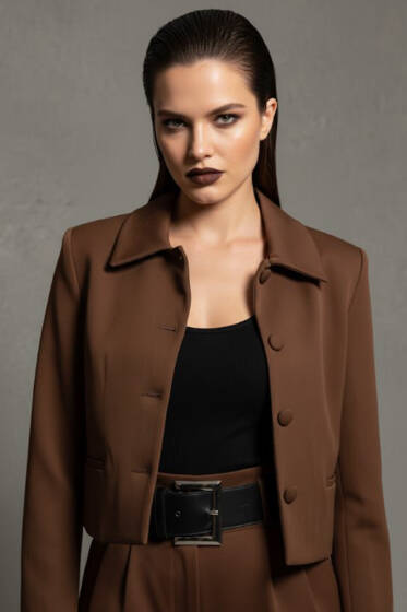 Sahte Cepli Düğmeli Ceket Kahve - Kadın Giyim Modelleri