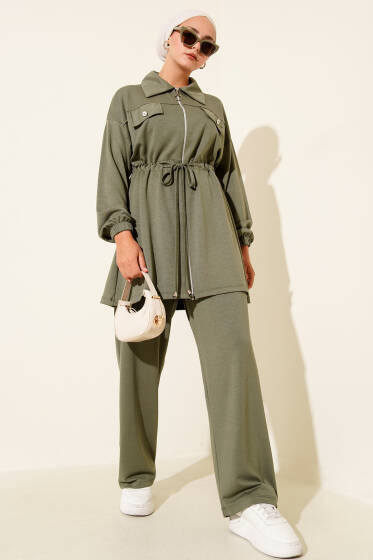 Sahte Cepli Fermuarlı Loyşa İkili Takım Çağla Yeşili - İkili Takım