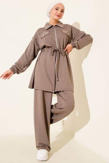 Sahte Cepli Fermuarlı Loyşa İkili Takım Vizon - İkili Takım