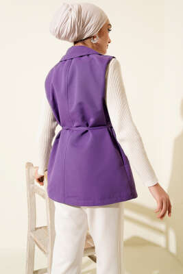 Sahte Cepli İp Kuşaklı Yelek Lila - Yelek