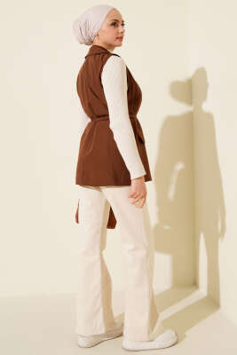 Sahte Cepli İp Kuşaklı Yelek Taba - Yelek