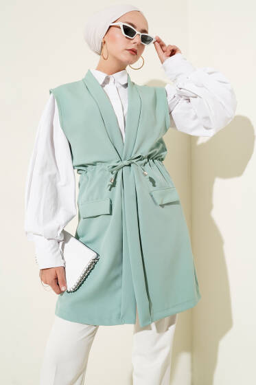 Sahte Cepli Tünelli Yelek Çağla Yeşili - Yılın Fırsatı 