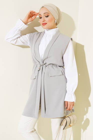 Sahte Cepli Tünelli Yelek Gri - Yılın Fırsatı 