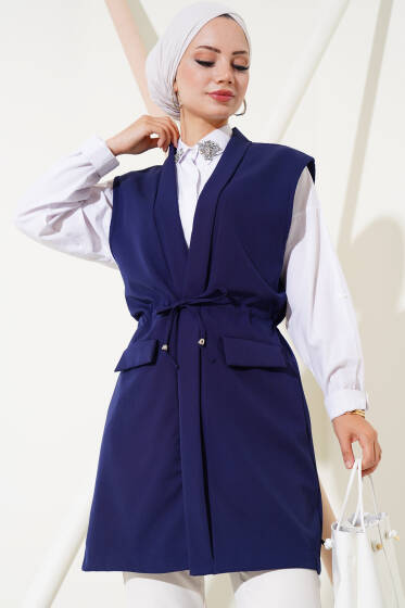 Sahte Cepli Tünelli Yelek Lacivert - Yılın Fırsatı 