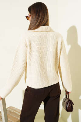 Sahte Cepli Tüvit Triko Hırka Bej - Kadın Giyim Modelleri