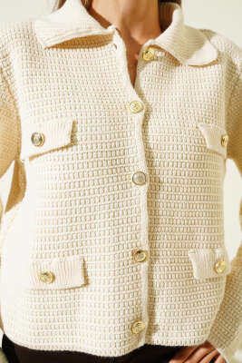 Sahte Cepli Tüvit Triko Hırka Bej - Kadın Giyim Modelleri