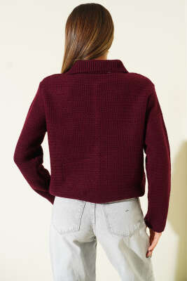 Sahte Cepli Tüvit Triko Hırka Bordo - Kadın Giyim Modelleri