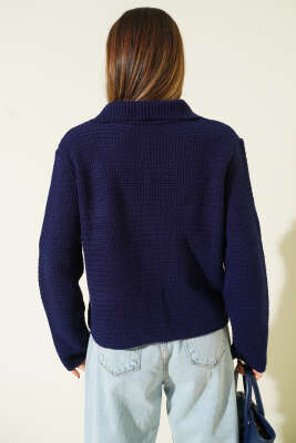 Sahte Cepli Tüvit Triko Hırka Lacivert - Kadın Giyim Modelleri