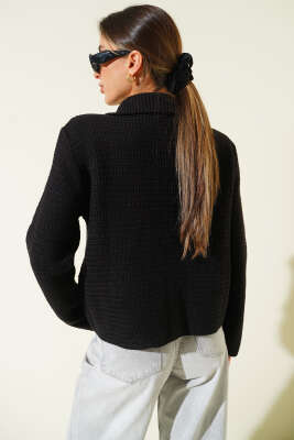 Sahte Cepli Tüvit Triko Hırka Siyah - Kadın Giyim Modelleri