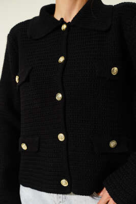 Sahte Cepli Tüvit Triko Hırka Siyah - Kadın Giyim Modelleri