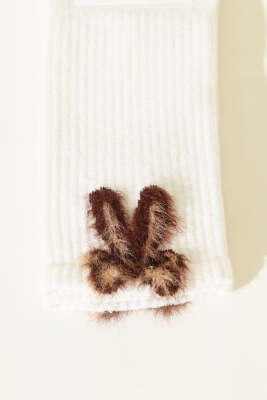 Sakal Detaylı Kadın Soket Çorap Ekru - Soket Çorap