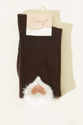 Sakal Detaylı Kadın Soket Çorap Kahve