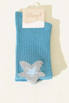 Sakal Detaylı Kadın Soket Çorap Mavi 