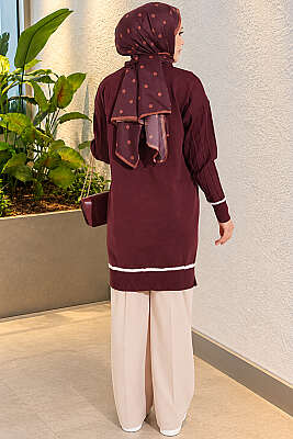 Sakal Detaylı Merserize Tunik Mürdüm - Tunik