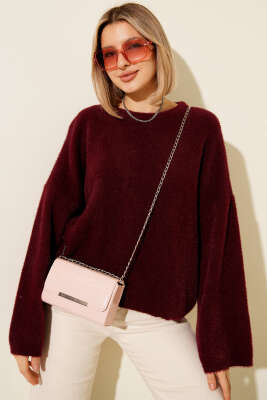 Sakallı Basic Kazak Bordo - Kadın Giyim Modelleri