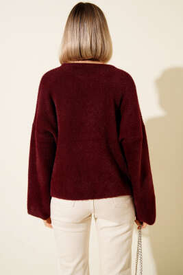 Sakallı Basic Kazak Bordo - Kadın Giyim Modelleri