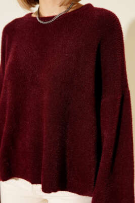 Sakallı Basic Kazak Bordo - Kadın Giyim Modelleri