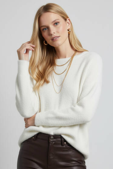 Sakallı Basic Kazak Ekru - Kadın Giyim Modelleri